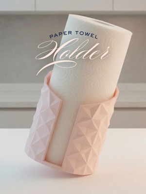 3D Printed Kitchen Roll Holder with Modern Geometric Design