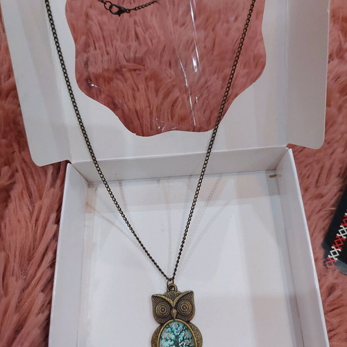 Owl necklace like new, copper with long chain