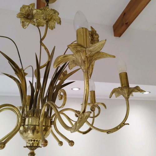 Handmade brass chandelier 6-light used, solid brass
