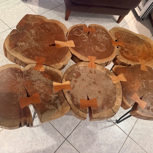 Handmade solid wood coffee table with butterfly joints