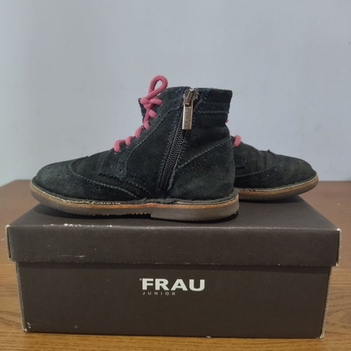Frau Junior children's leather ankle boots size 27, dark blue with fuchsia laces