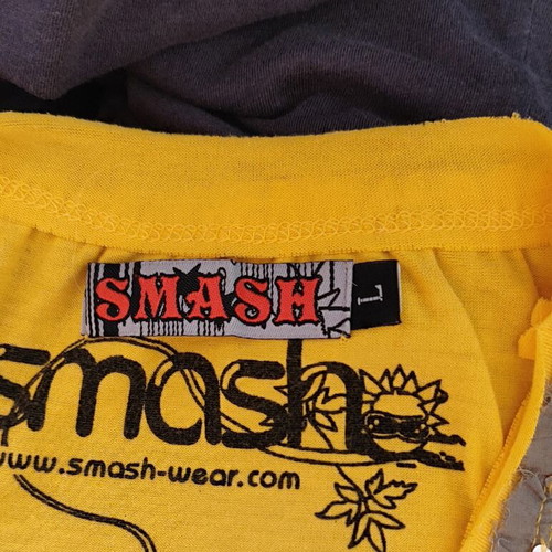 Smash Wear Y2K Tank Top with Graphic Print and Sequins like new, beige and yellow