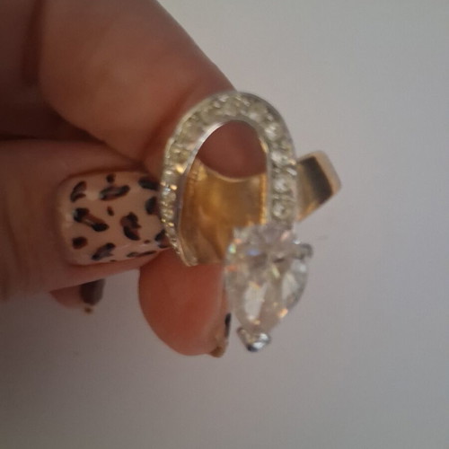 Vintage Atelier Statement Ring No54 Like New, Two-Tone with White Stones