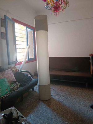 Floor lamp large column used, handmade with wood and LED