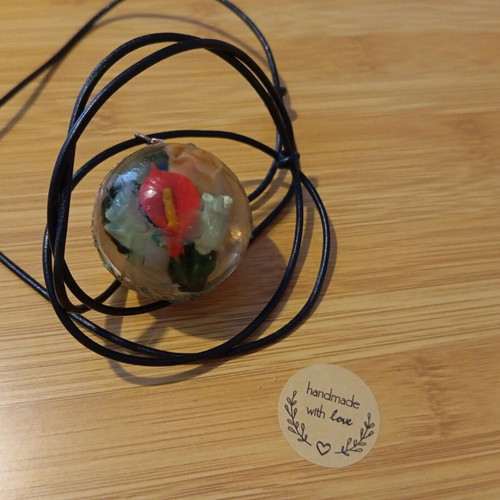 Sphere necklace made of liquid glass handmade with adjustable leather strap made to order
