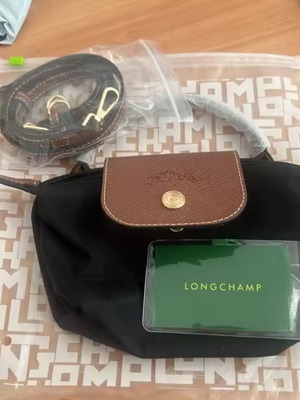Longchamp χιαστί τσάντα καινούργια, μαύρη με καφέ μίνι