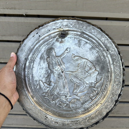 Handmade copper decorative wall plate used with traditional embossed design