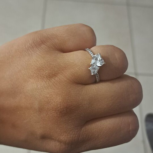 Pandora Timeless Double Heart Sparkling Ring like new, silver