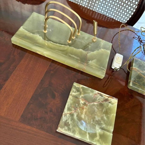 Office set with lampshade lamp, letter holder base and vintage ashtray like new