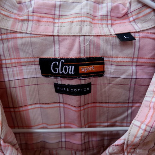 Men's pink checkered shirt used, size L, Glou sport