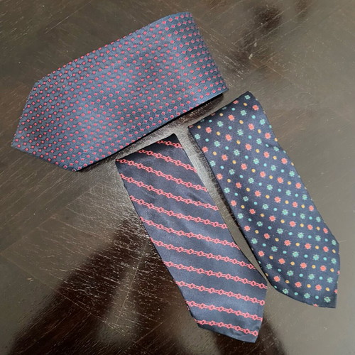 Set of 3 Men's Ties Dark Blue with Red and Multicolor Details like new