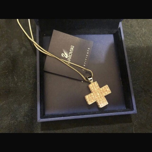Swarovski pink cross necklace like new with crystals