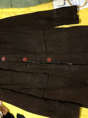Lapel leather coat used brown XL