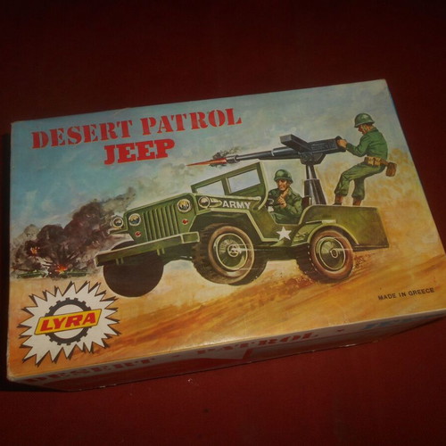 Lyra Army Desert Patrol Jeep battery-powered vintage toy 1970