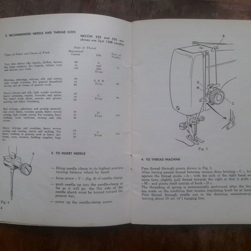 Necchi 535-533 sewing machine manual used