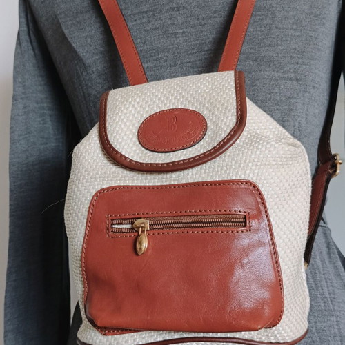 Bartuggi backpack vintage new, beige and brown straw look