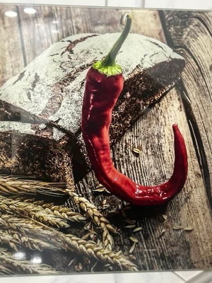 Kitchen countertop picture Hot Peppers new, glass print 20x20 cm