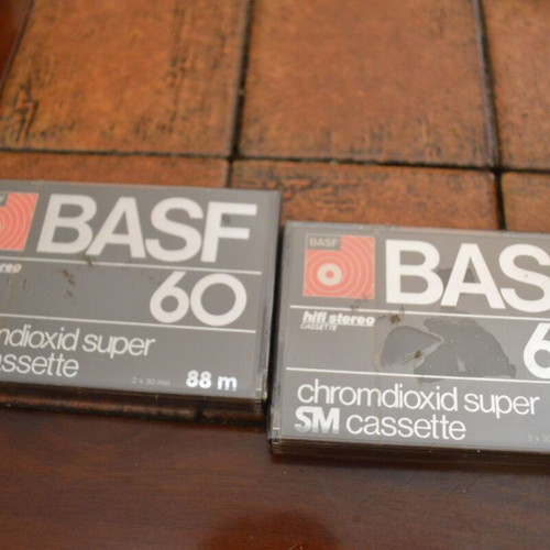BASF 60-minute Chromdioxid Super cassette tapes, two, new sealed