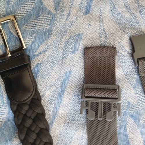 Two fabric belts, black braided 120 cm and adjustable grey 100 cm