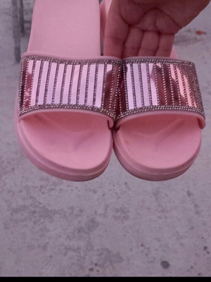 Summer women's pink slippers with rhinestones used, size 38