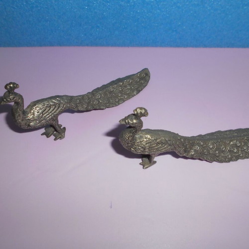 Metal peacocks used, set of 2, length 12 cm and height 6 cm