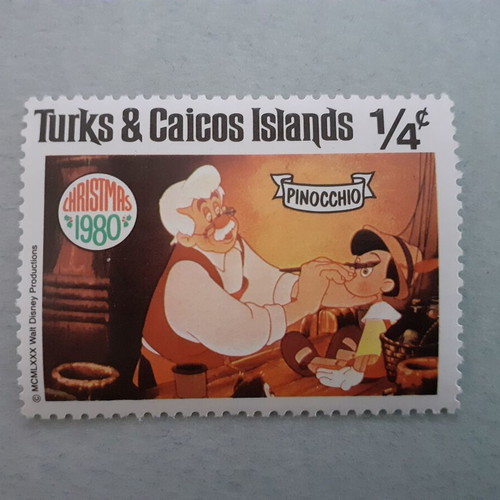 Turks & Caicos Islands Walt Disney Pinocchio Stamps Set 7 Mint