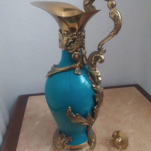 Italian antique pitcher like new, Buton Milano, turquoise crystal