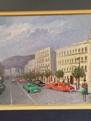 Ελαιογραφία Λεωνίδας Τσεμπερώφ Οδός Σταδίου σε υπεράριστη κατάσταση