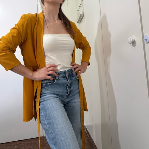 Blazer jacket light yellow like new with waist tie