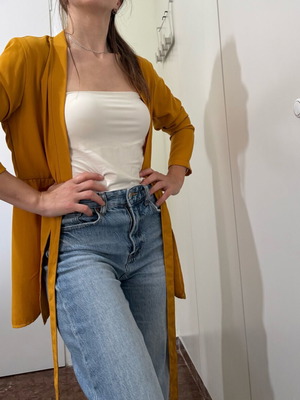 Blazer jacket light yellow like new with waist tie