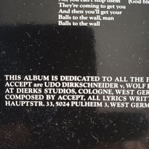 Accept Balls to the Wall LP like new, metal