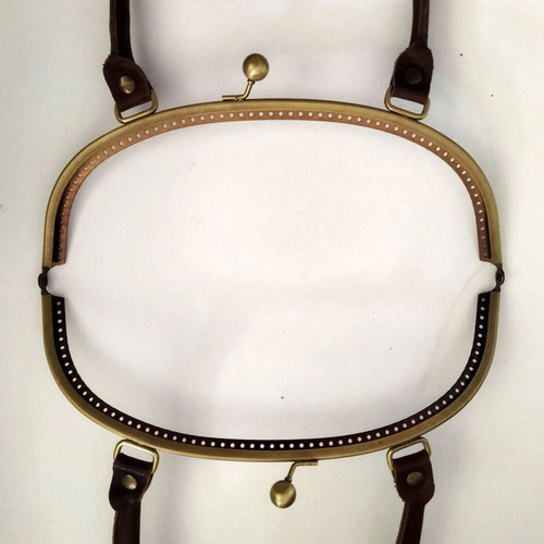 Metal frames for knitted bags set of 2 with genuine leather handles, new