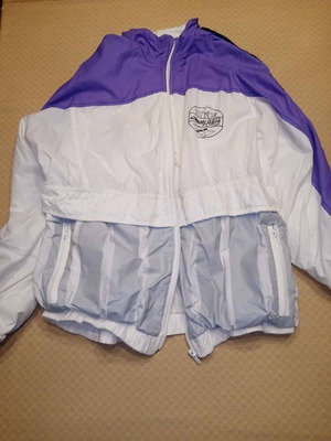 Vintage 90s αθλητικό αντιανεμικό μπουφάν, colorblock μωβ λευκό σιέλ, μέγεθος L