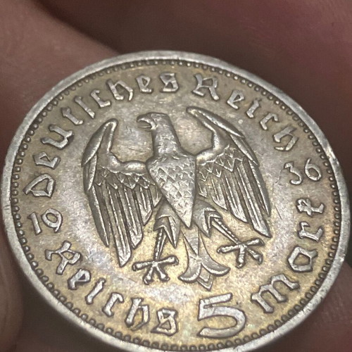 Silver German Coin 5 Mark 1936 Used