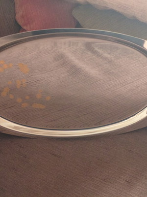 Serving tray set vintage classic with embossed gold handles, used
