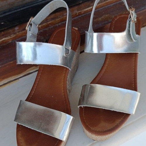 Silver platform sandals, size 38