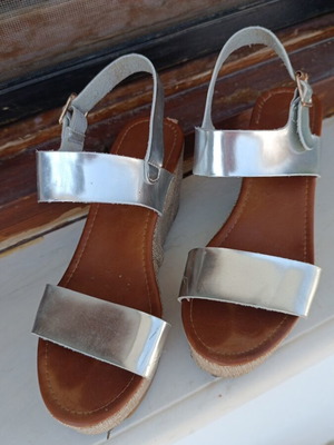 Silver platform sandals, size 38