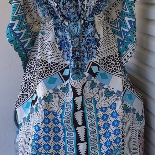Long Viscose Kaftan with Rhinestones and Batwing Sleeves new