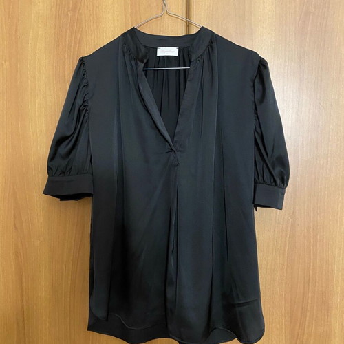 Regalinas satin short-sleeve shirt new, black, size S