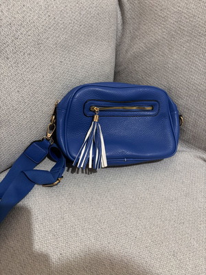 Γυναικείο δερμάτινο τσαντάκι χιαστί camera bag μπλε ρουά καινούργιο