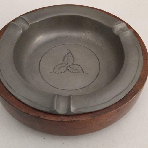 Handmade ashtray from pewter and wood new