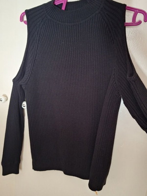 Rib sweater with open shoulders H&M used, black, size S