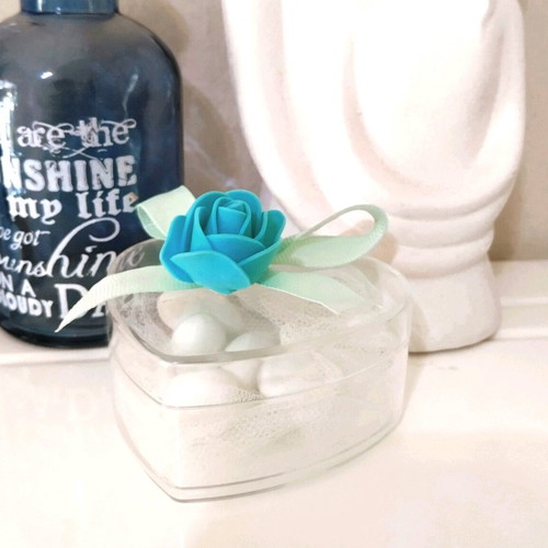Handmade plexiglas heart-shaped bombonieres made to order