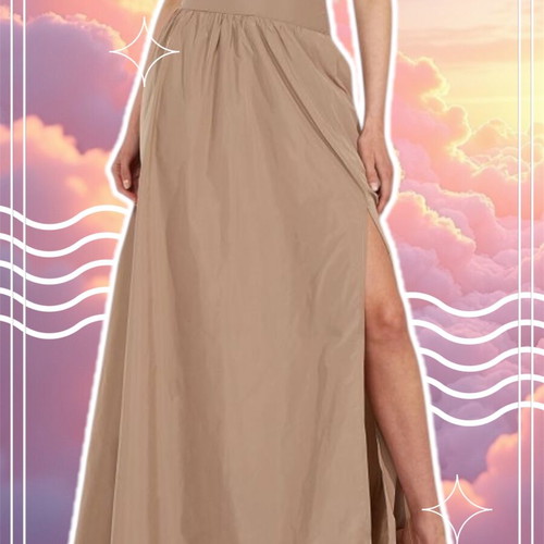 Maxi skirt Lynne new, shiny mocha with slit