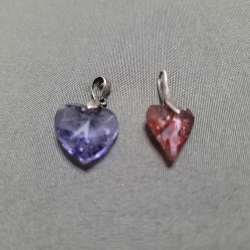 Swarovski pendant set with heart and fire opal crystals, purple and orange
