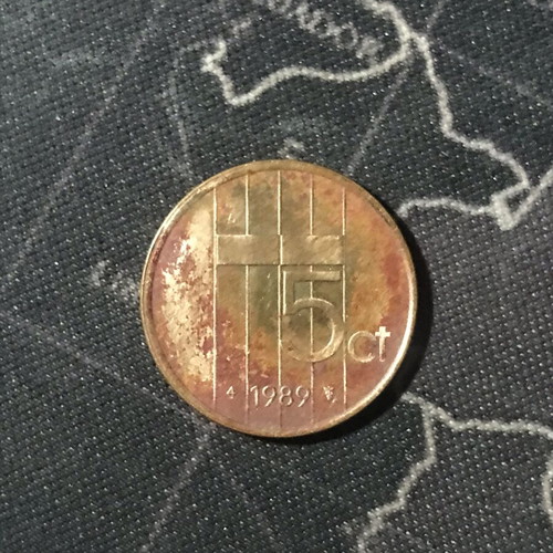 Netherlands 5 cents 1989 coin used, pack of 3