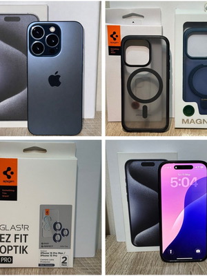 iPhone 15 Pro 256GB μπλε σαν καινούργιο με θήκες και προστατευτικά κάμερας