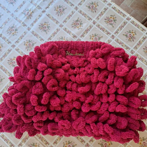 Puffy Clutch handmade bag new, fuchsia color, medium size 30×22 cm