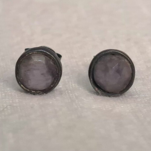 Minimal oxidized silver 925 studs with smoky lilac stone like new