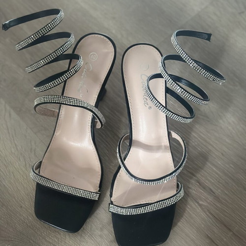 Bozikis black sandals 9cm with silver rhinestones new, size 40